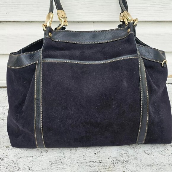 Liz Claiborne Women Handbag Black Faux Suede/Leather Shoulder Bag Multi Compartm - Picture 5 of 12